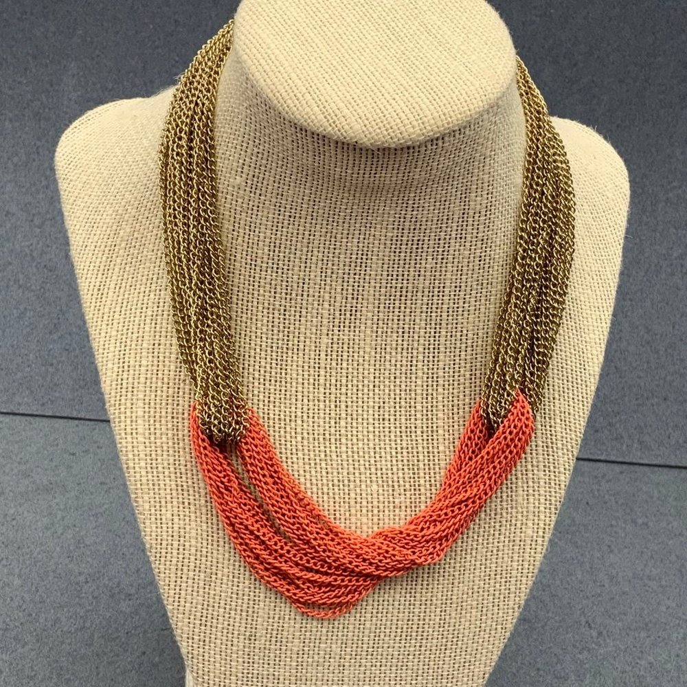 Gold Salmon Multichain Necklace Twist Retro Chunky
